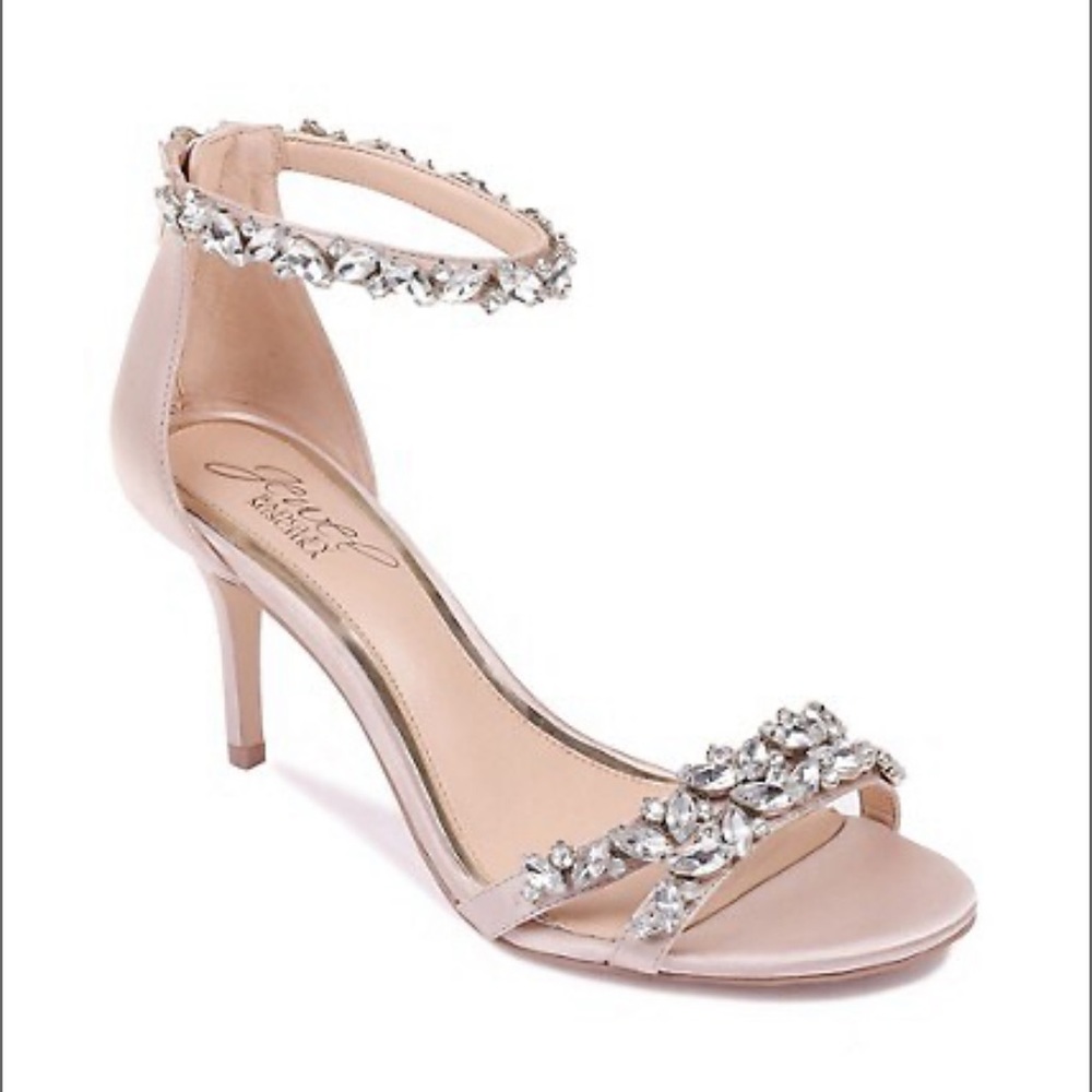 Jewel Badgley Mischka Nude Heels with Rhinestones
